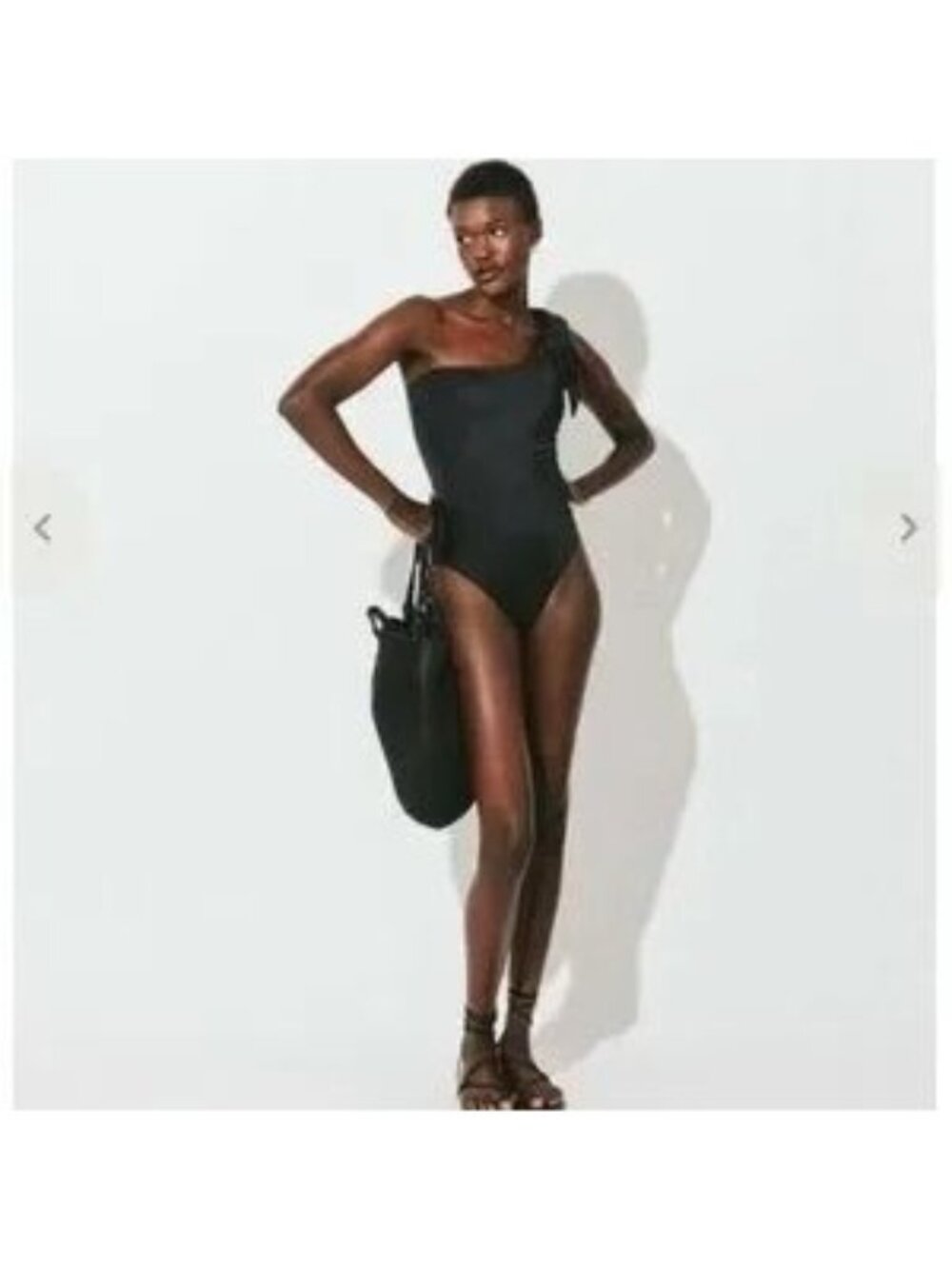 Cleobella Inga Black Bow Detail One Shoulder One Piece Bathing Suit Size Medium